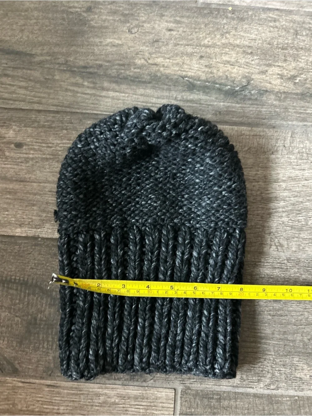 Handmade Unisex Cozy Charcoal Knit Wool Blend Chunky Cuff Beanie 12” NEW